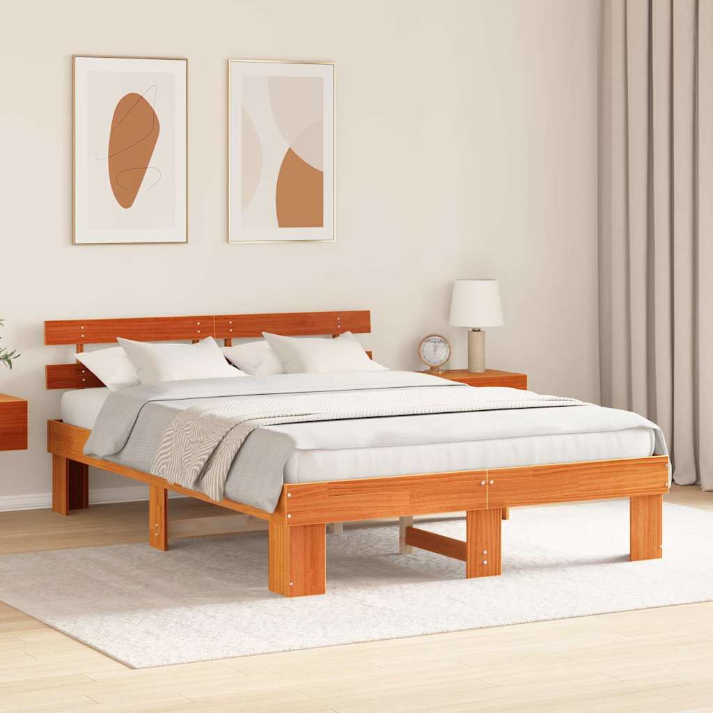 Bed Frame with Headboard Brown 140 x 200 cm